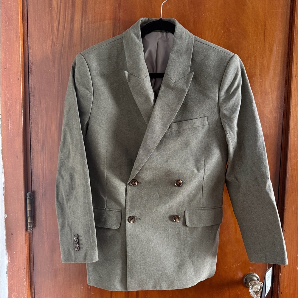 Double-Breasted Olive Green Blazer